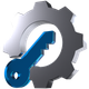 A 3D icon of a gear with a key in the middle