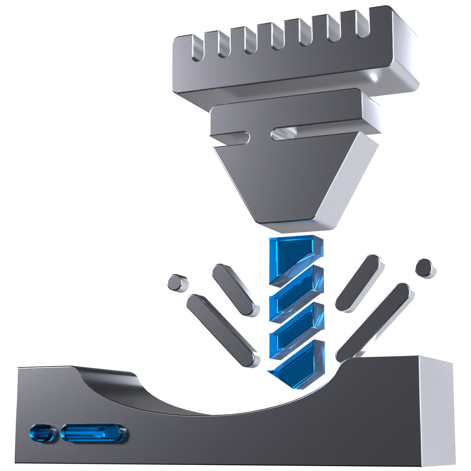 A 3D icon of a tool milling metal