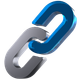 A blue and silver chain link on a white background