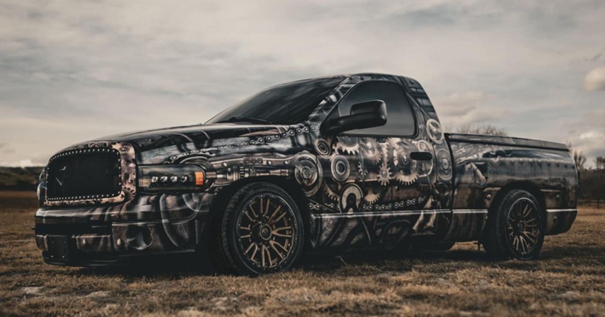 A custom made diesel truck with artwork on it | Wind River Auto Diesel