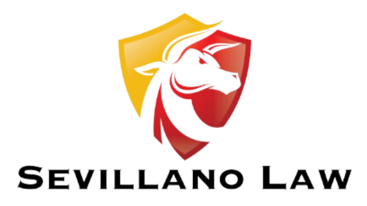 A logo for sevillano law with a bull on a shield