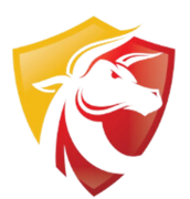 A red and yellow shield with a bull on it