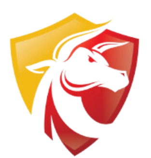 A red and yellow shield with a bull on it