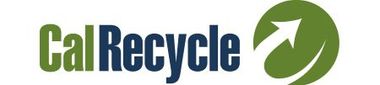 A logo for cal recycle with a green arrow pointing up.