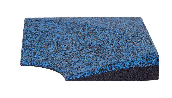 A piece of blue and black rubber on a white background.