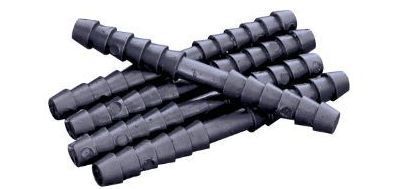 A bunch of black plastic tubes are stacked on top of each other on a white background.