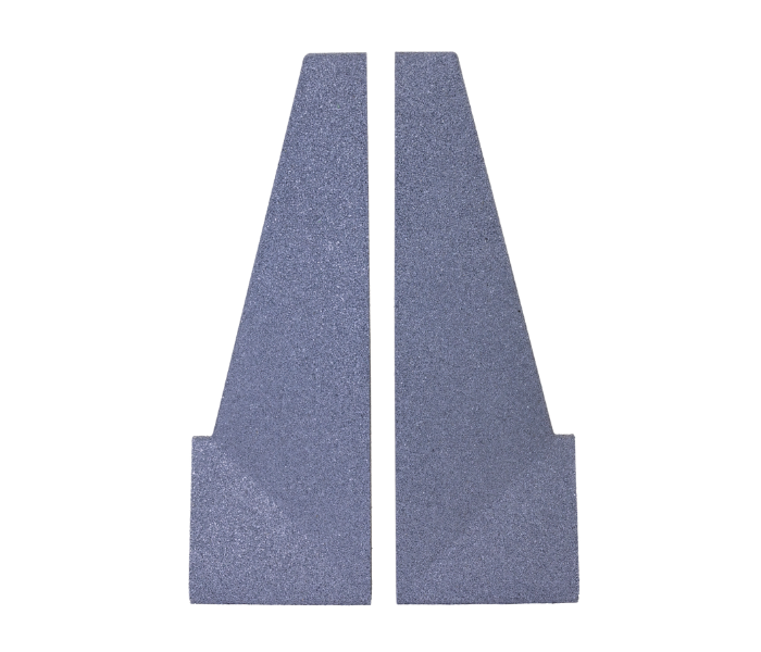 A pair of gray triangles on a white background