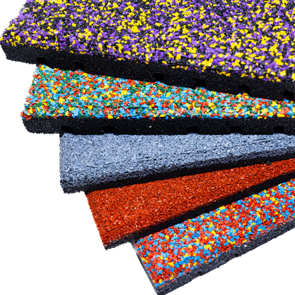 A bunch of different colored rubber mats are stacked on top of each other