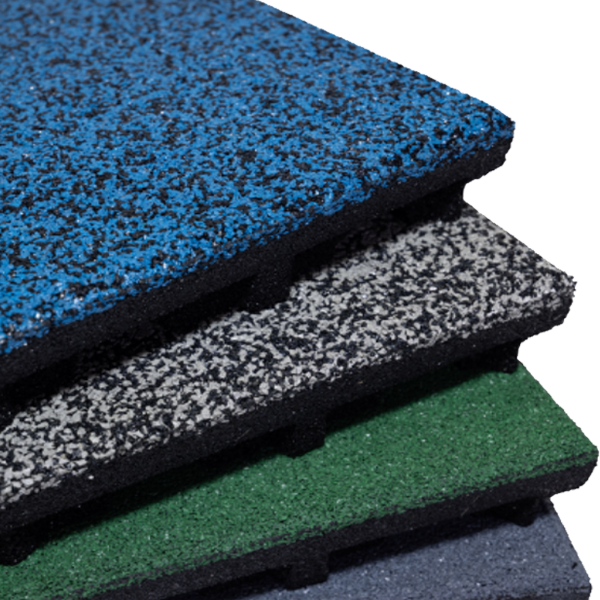 A stack of rubber tiles of different colors