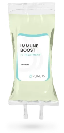 IV bag labeled "Immune Boost IV Treatment."