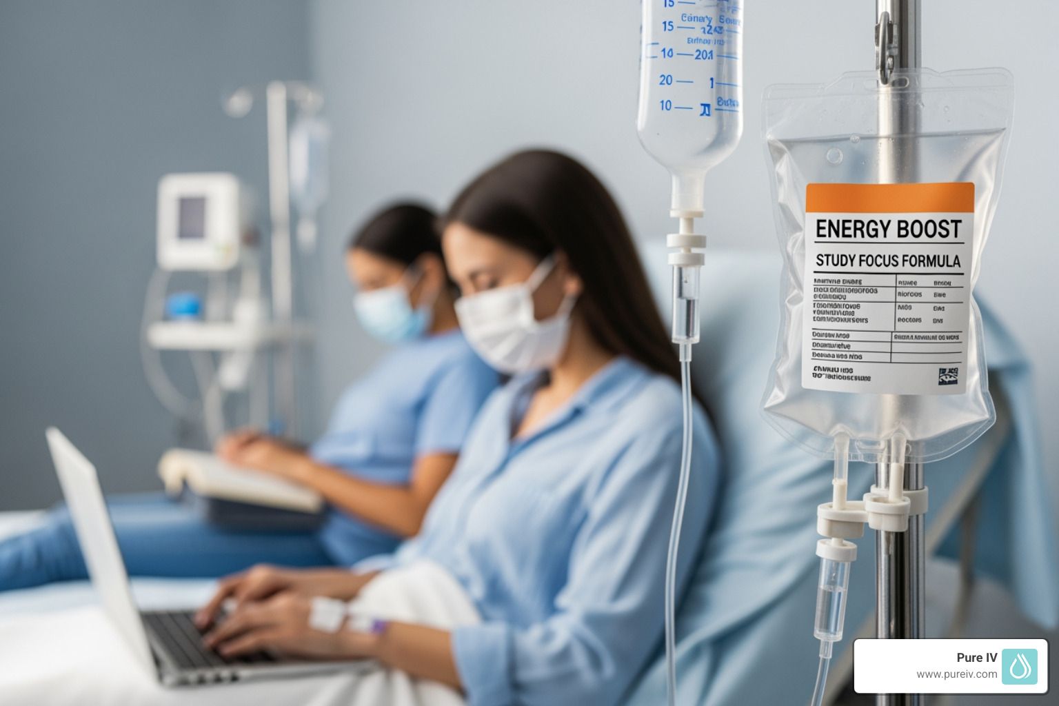 Vials of high-quality B-complex, Vitamin C, and Magnesium used in study energy IV drips - study ener…