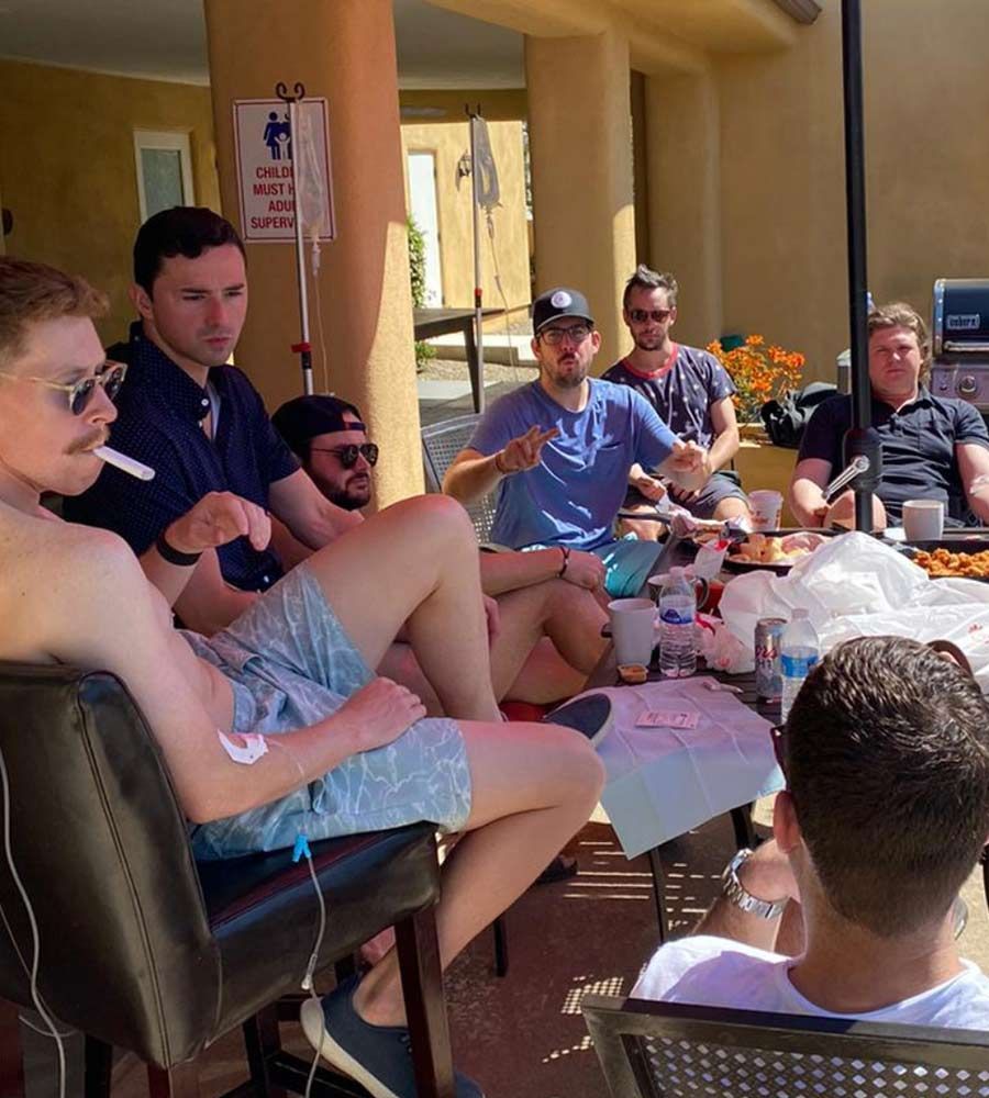 Convenient group IV therapy delivered to an outdoor party setting for quick recovery and vitality.