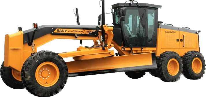 A yellow and black tractor with six wheels on a white background.