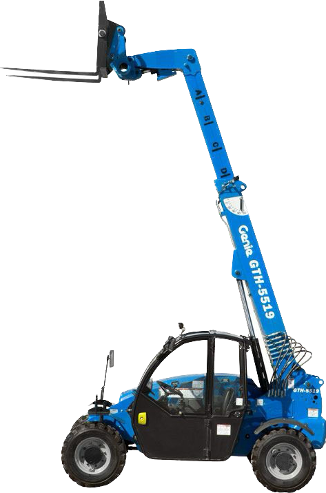 A blue forklift with a forklift attached to it on a white background.