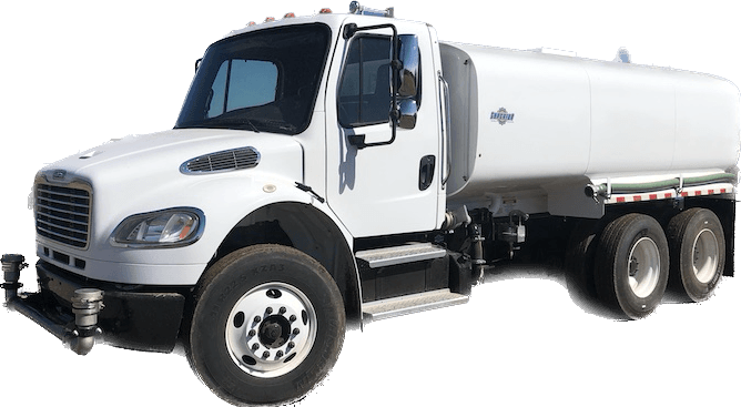 A white truck with two tires on a white background.