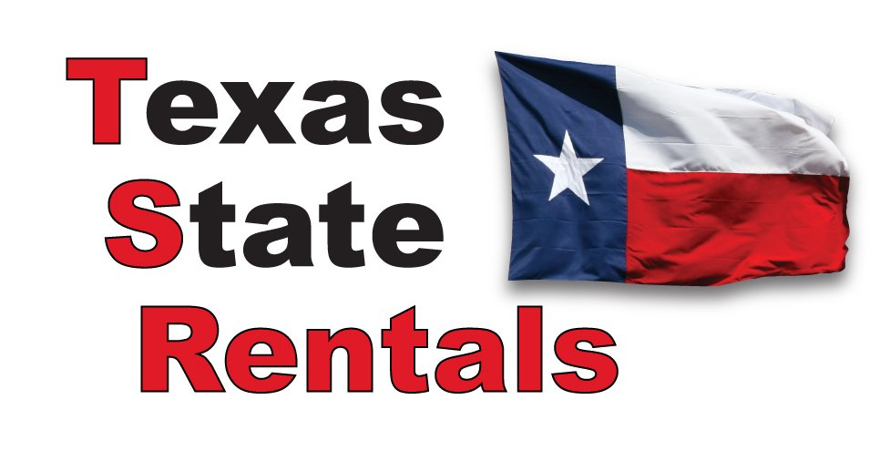 A logo for texas state rentals with a texas flag