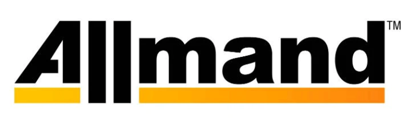 A black and orange logo for allmand on a white background