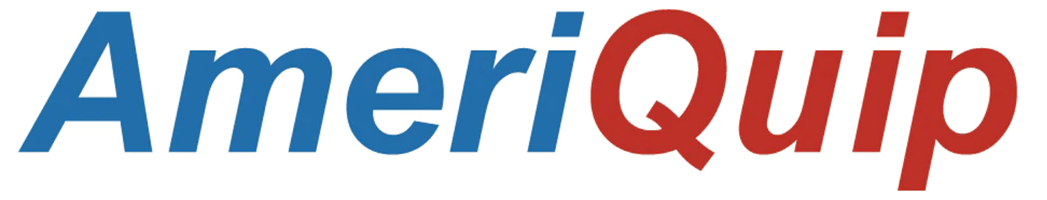 A blue and red logo for ameriquip on a white background