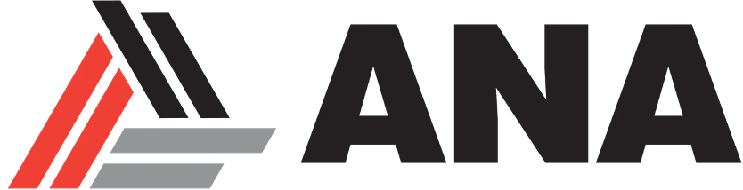 A black and red ana logo on a white background