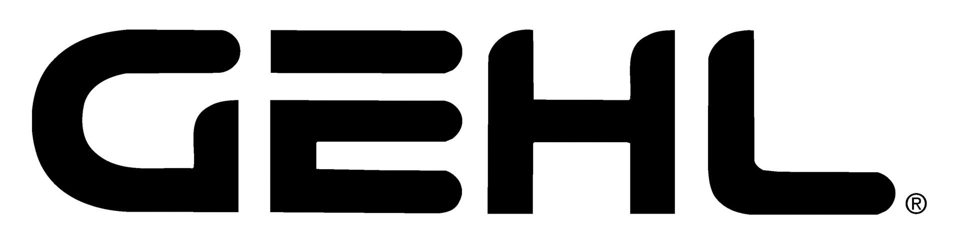 A black and white logo for gehl on a white background