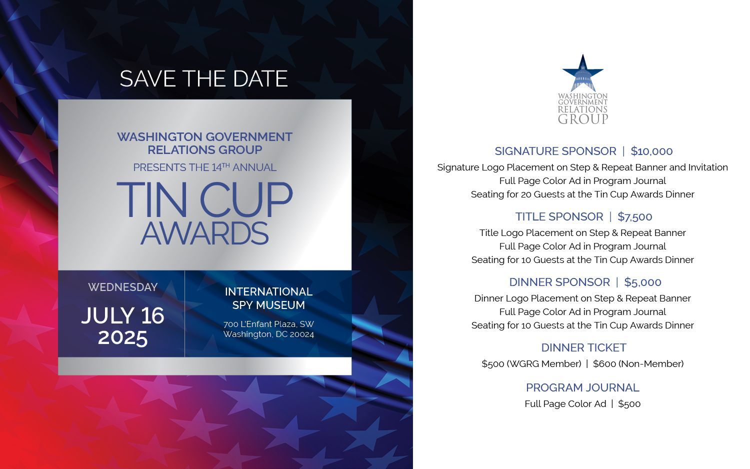 A save the date for the tin cup awards on july 31 , 2024.