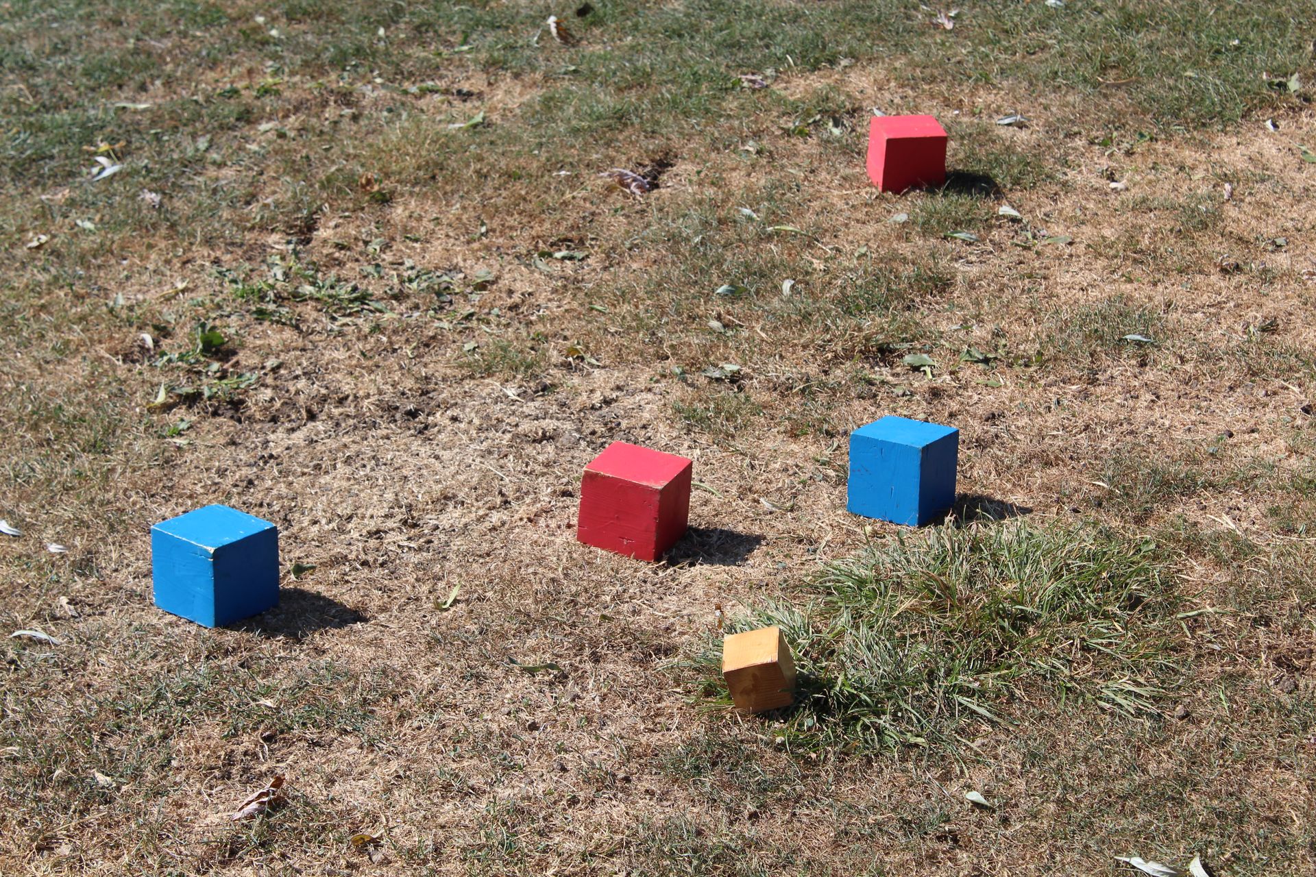 Un groupe de personnes se tient debout dans un champ tenant des poteaux en bois.