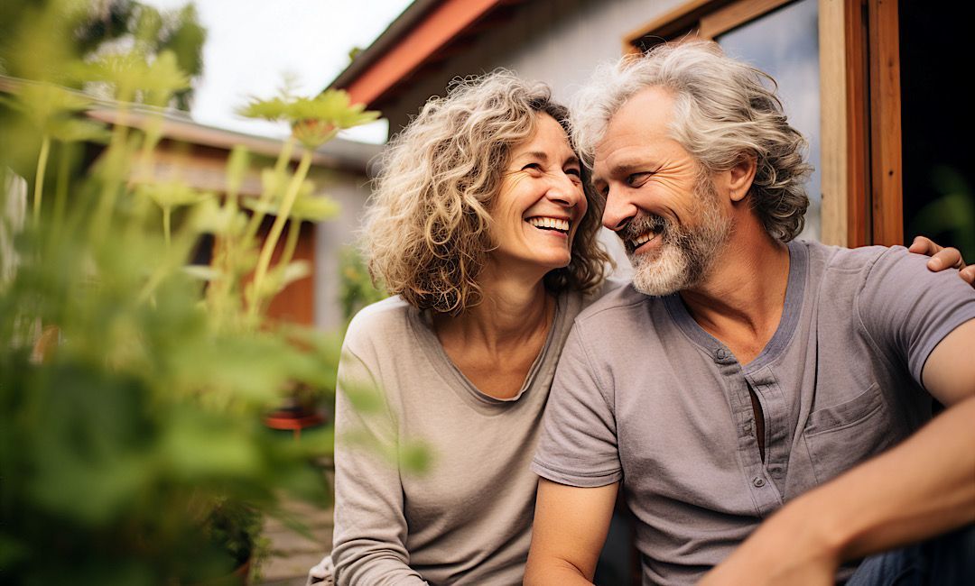 Senior couple happy with their new concrete patio in Castle Rock
