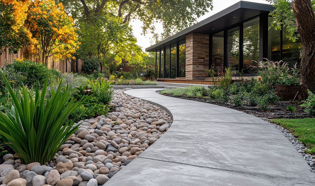 Enhance your concrete patio and walkway with beautiful landscaping.