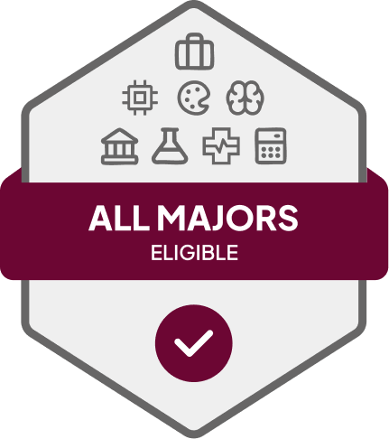Badge with blue banner: 