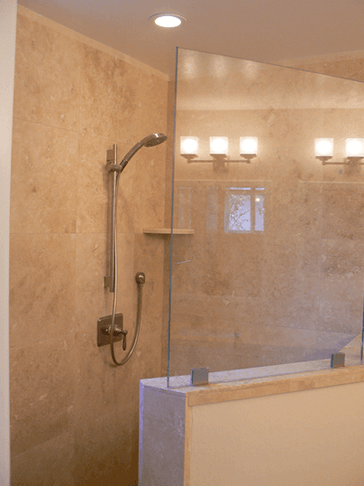 Custom stone interior shoer for a bathroom remodeling project in Santa Clara, CA