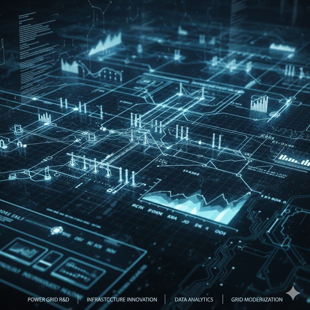 Abstract digital circuit board with glowing blue lines, data graphs, and a futuristic display.
