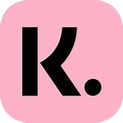 Een zwarte letter k op een roze achtergrond.