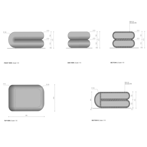 Een set van vier tekeningen van verschillende soorten objecten op een witte achtergrond.