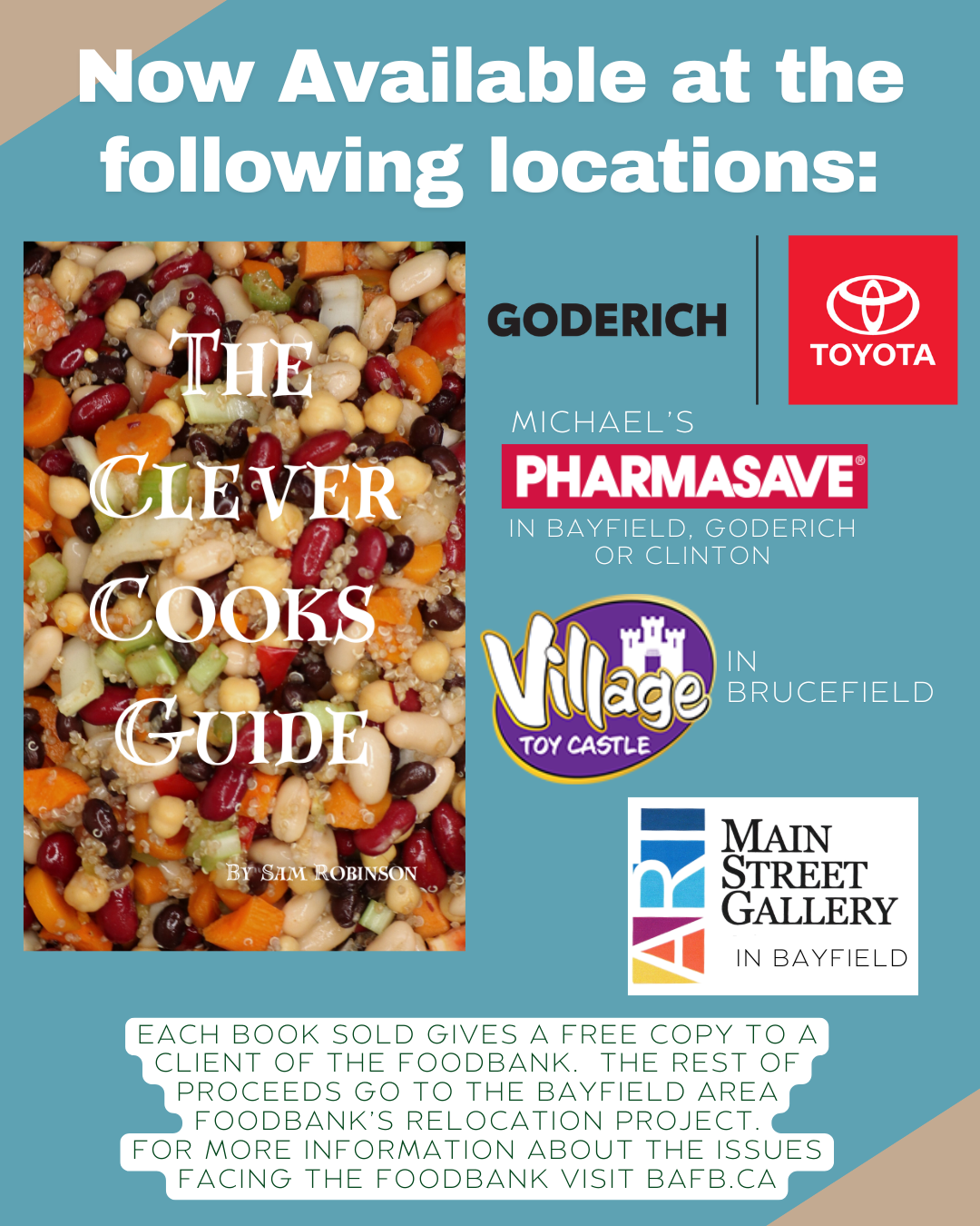 This is a poster showing all of the places the Cook Book is being sold.