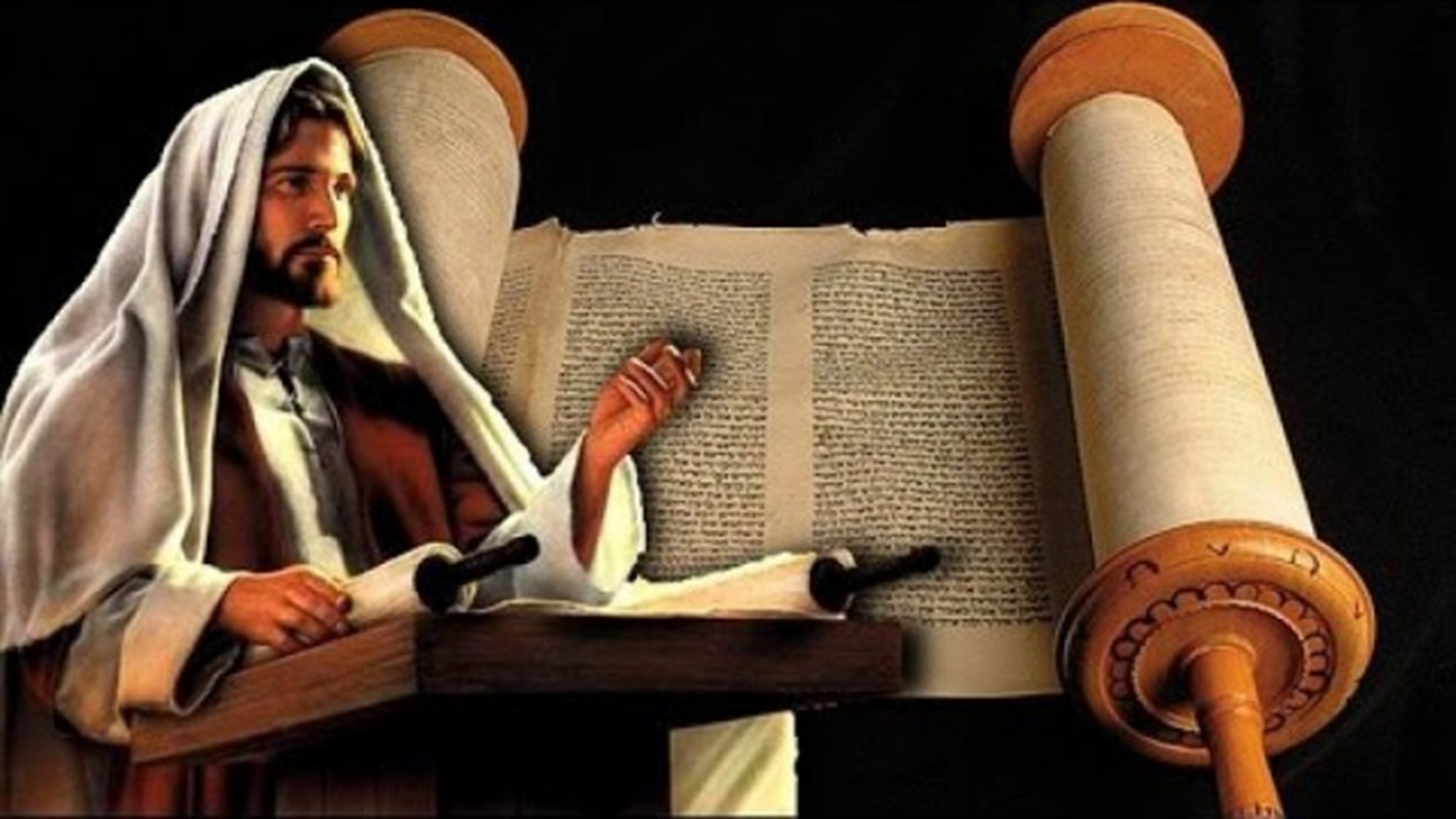 This is a picture of Jesus reading from the Torah.
