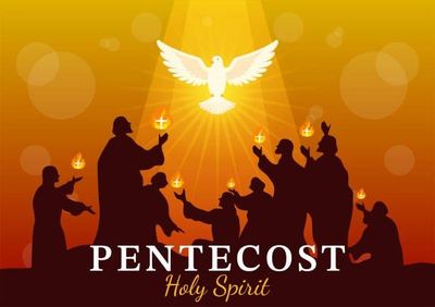 This is a graphic the holy spirit descending on a group of worshippers.