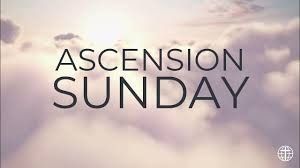 This is an image of clouds and written on them is Ascension Sunday.