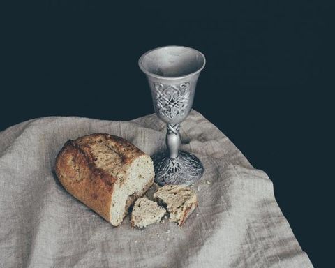 This is a photograph of a communion loaf and cup.