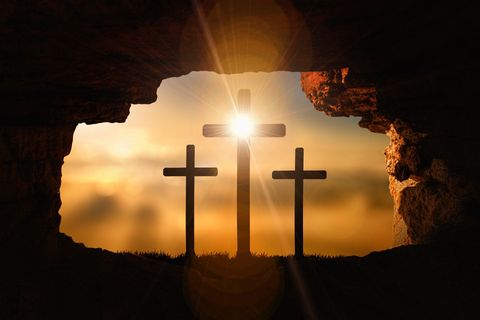This is an image of three resurrection crosses from the door of the empty tomb.