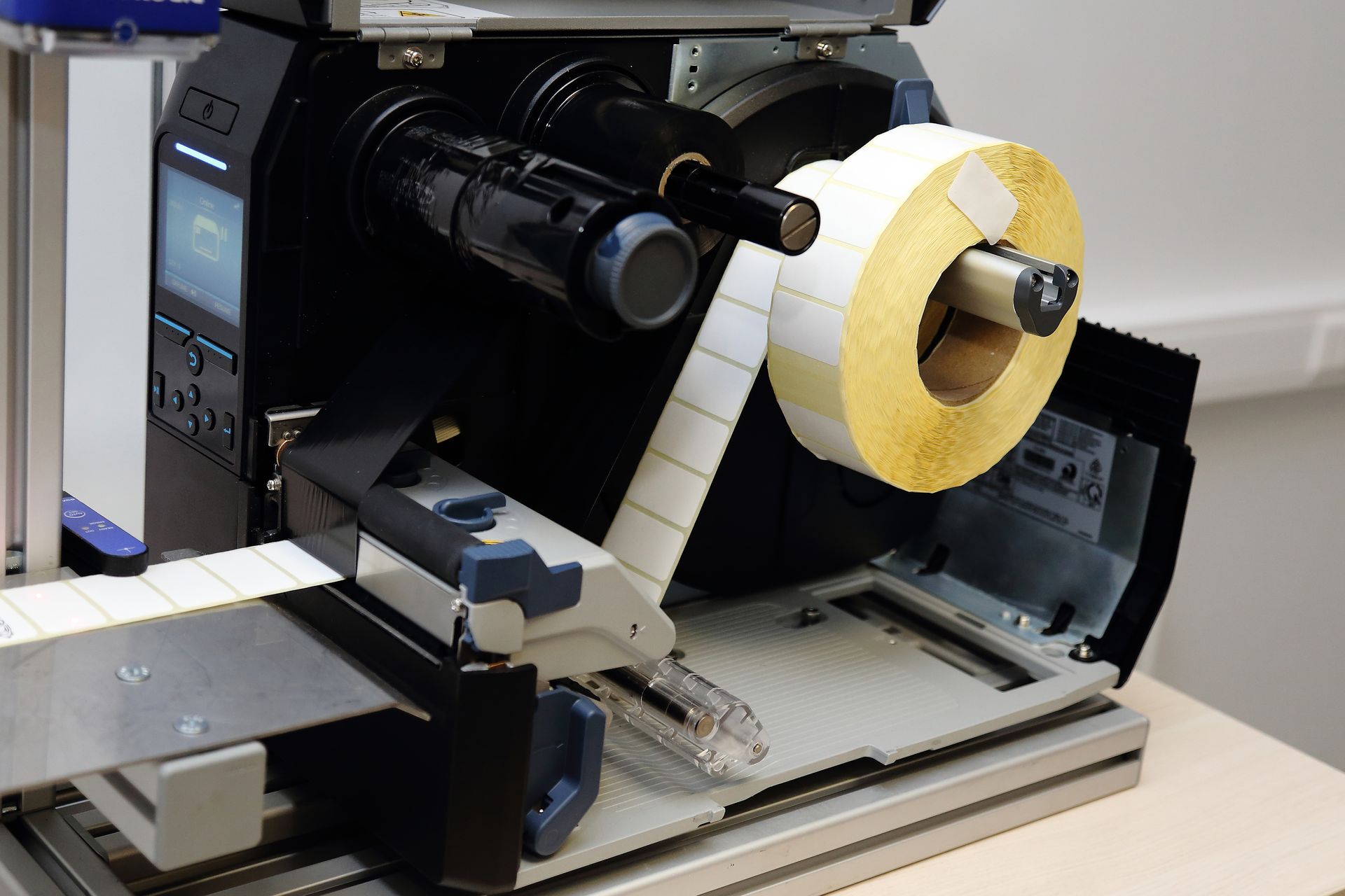 label printer, open revealing inner tape -- printer errors