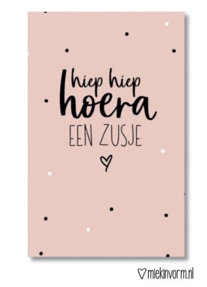 Minikaartje Hoera een Zusje (set van 5 stuks)