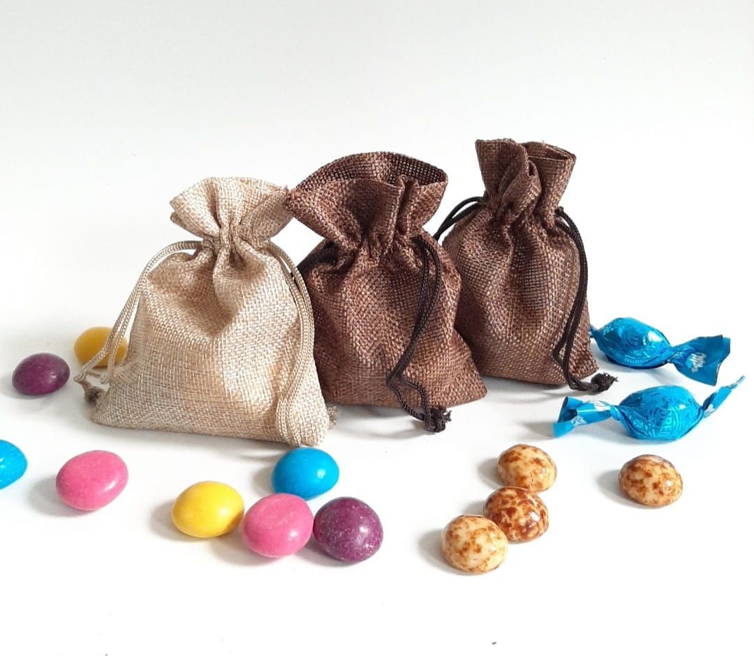 Jute look zakjes donker (set van 5 stuks)