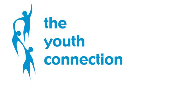 Blue figures reaching up to form a connection, with text 