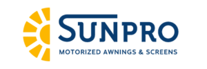 A logo for sunpro motorized awnings and screens