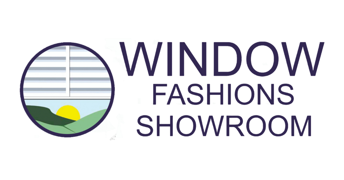 The logo for window fashions showroom shows a window with blinds on it.