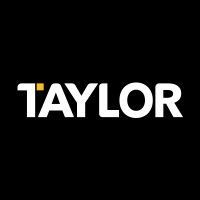 The logo for taylor is white on a black background.