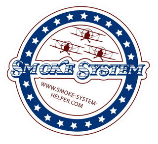 A logo for smoke system helper.com with airplanes on it