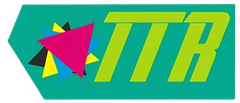 Un logo per un'azienda chiamata ttr con quadrati colorati su sfondo nero.