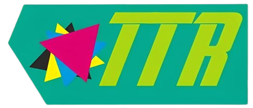Un logo per un'azienda chiamata ttr con quadrati colorati su sfondo nero.