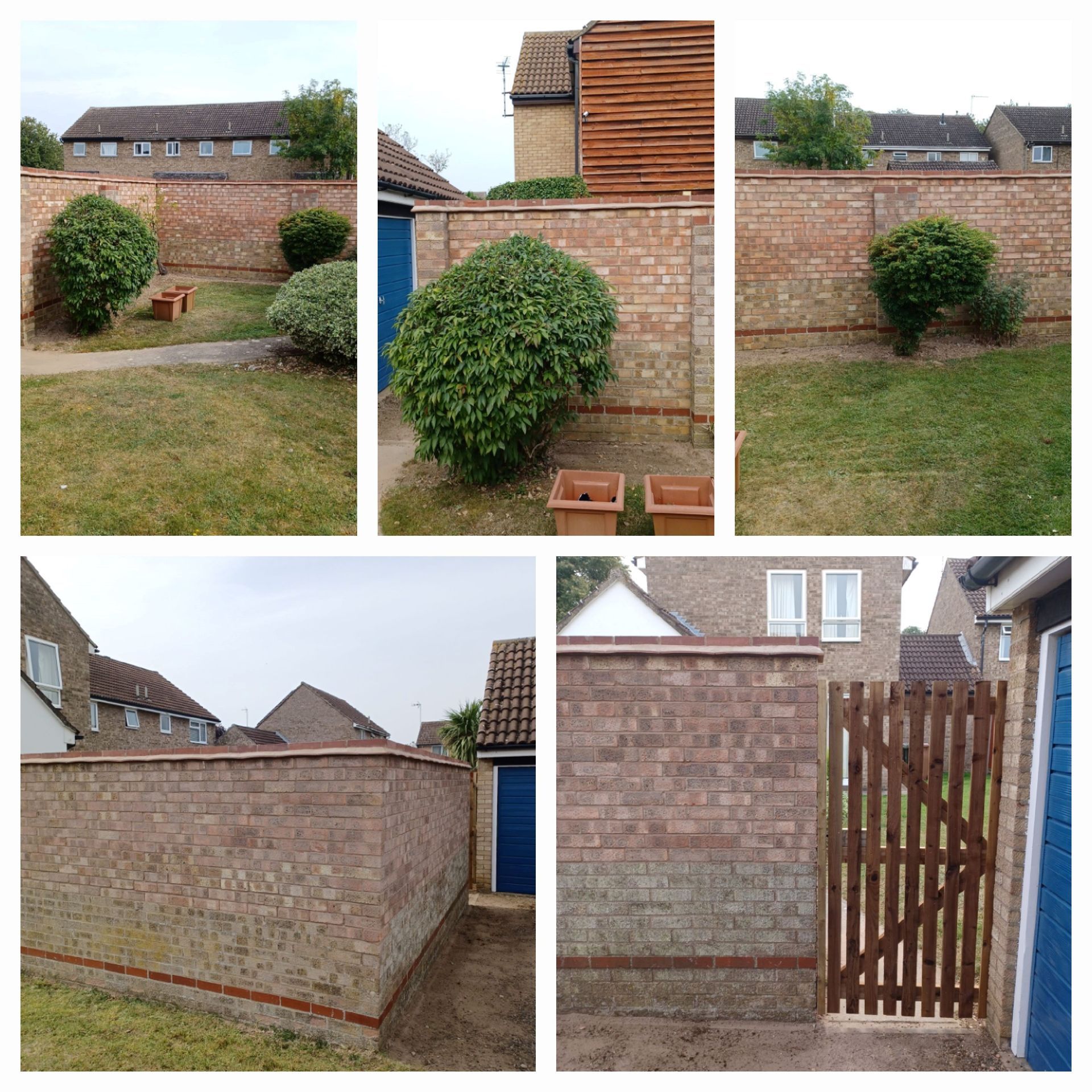 Raised patio and wall being built in garden